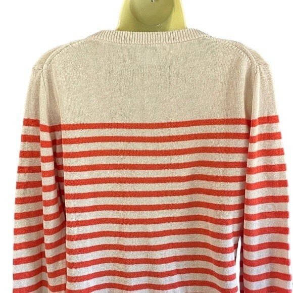 J Crew Factory Orange Tan Striped Sweater Gold Button Accents, size Medium - Picture 4 of 7